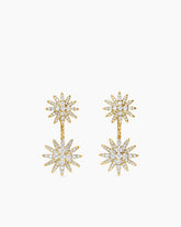 Starburst Double Drop Earrings in 18K Yellow Gold with Diamonds, 32.5mm